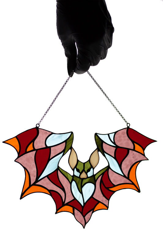 Stained glass suncatcher Bat window hanging Glass colorful bat Christmas gift Wall decor Living room decor Stain glass panel