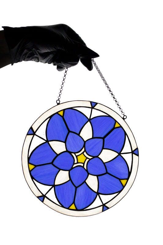 Stained glass suncatcher Forget-me-not flower mandala Window hanging decor Stain glass sun catcher Wall decor Yoga gift Custom panel