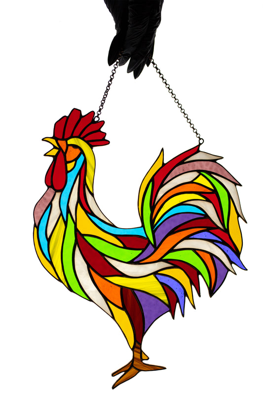 Stain glass suncatcher Rooster window hanging Stained glass bird Garden decor Glass chicken Wall decor Friendly gift