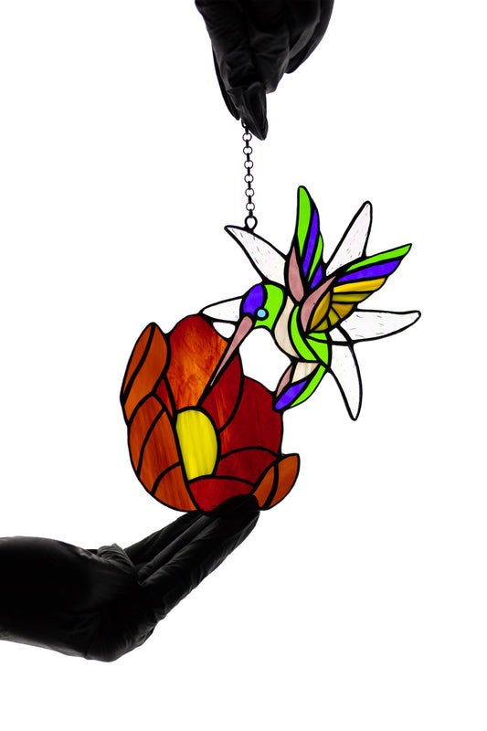 Stained glass Hummingbird Window suncatcher hanging Stain glass bird Colibri Fused glass art