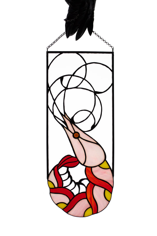 Stained glass panel Shrimp Window hanging suncatcher Christmas decor Wall decor Stain glass panel Custom stained glass Kitchen pendant