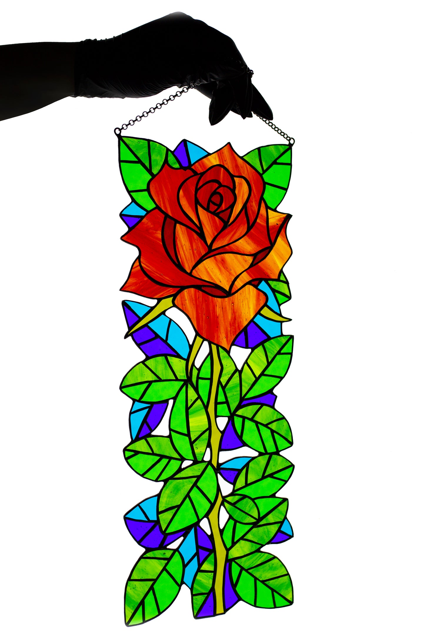 Suncatcher Stained glass rose Wall decor Stain glass panel Window hanging suncatcher Red rose Birthday gift Glass flower Garden decor