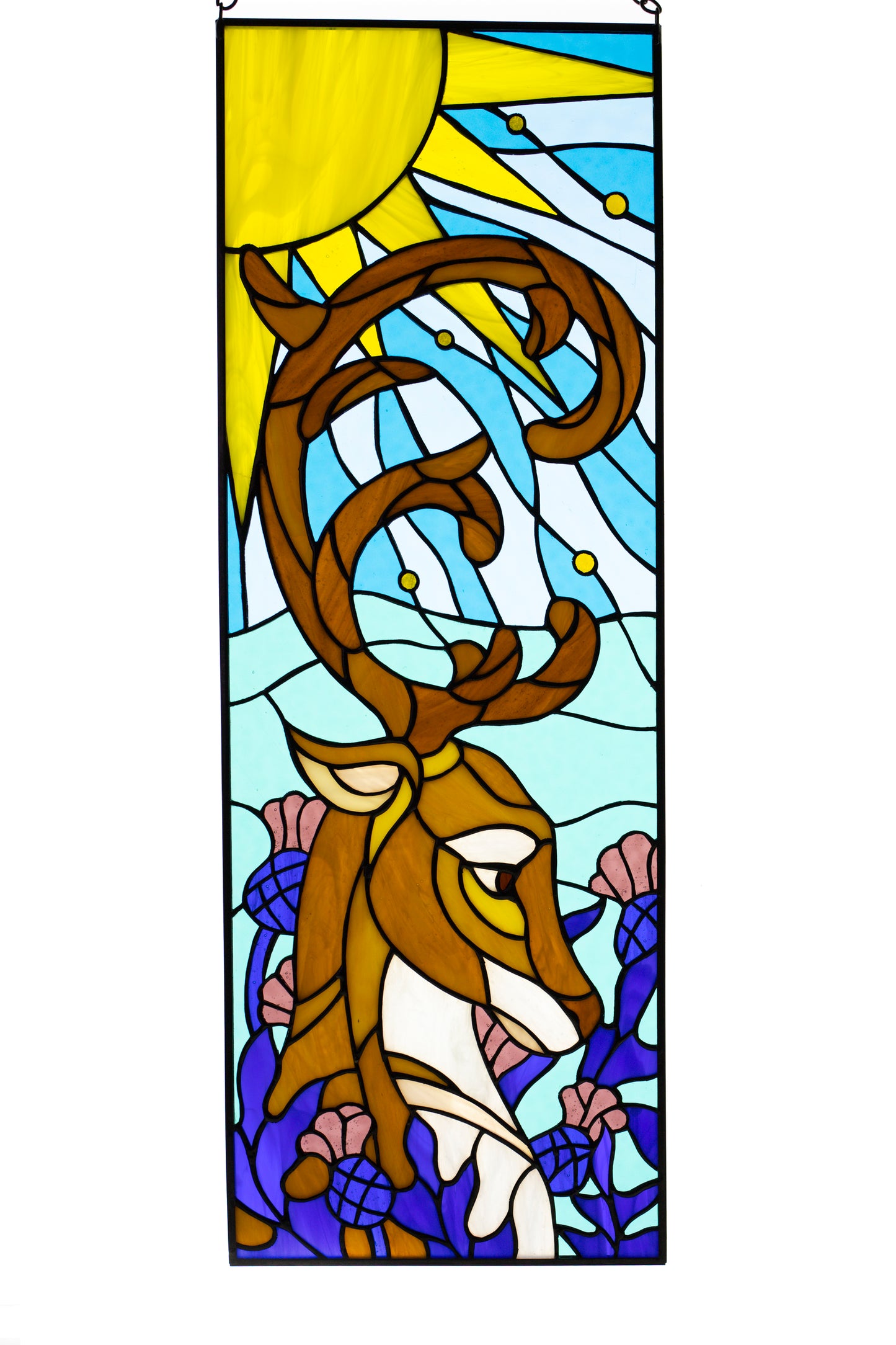 Stained glass panel Deer in thistle stained glass window hanging panel Home decor Stain glass panel First home gift Glass animals