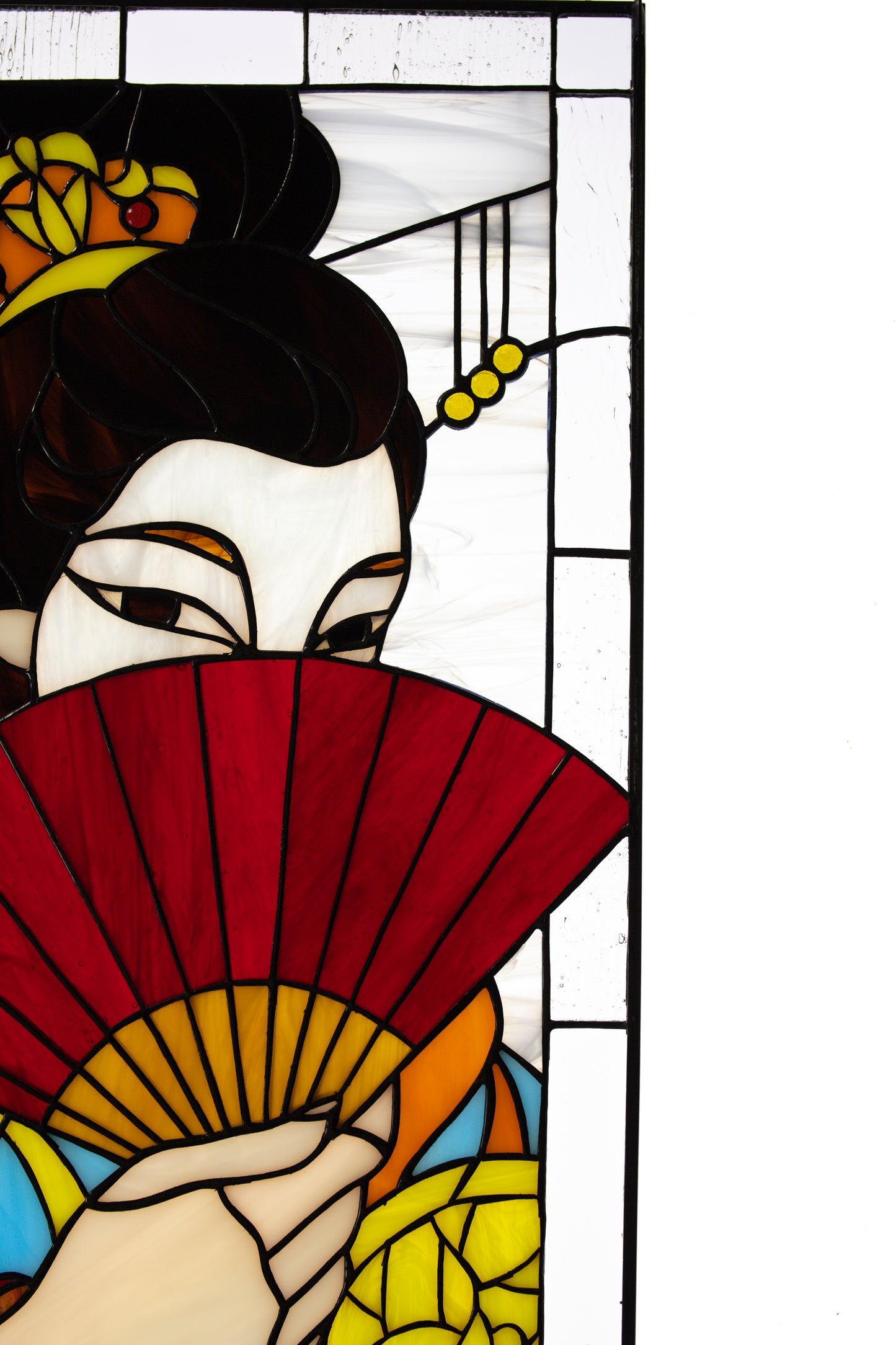 Stained glass panel Geisha image Japanese style Window hanging suncatcher Wall decor Glass fan Stain glass gift Custom order Stain window