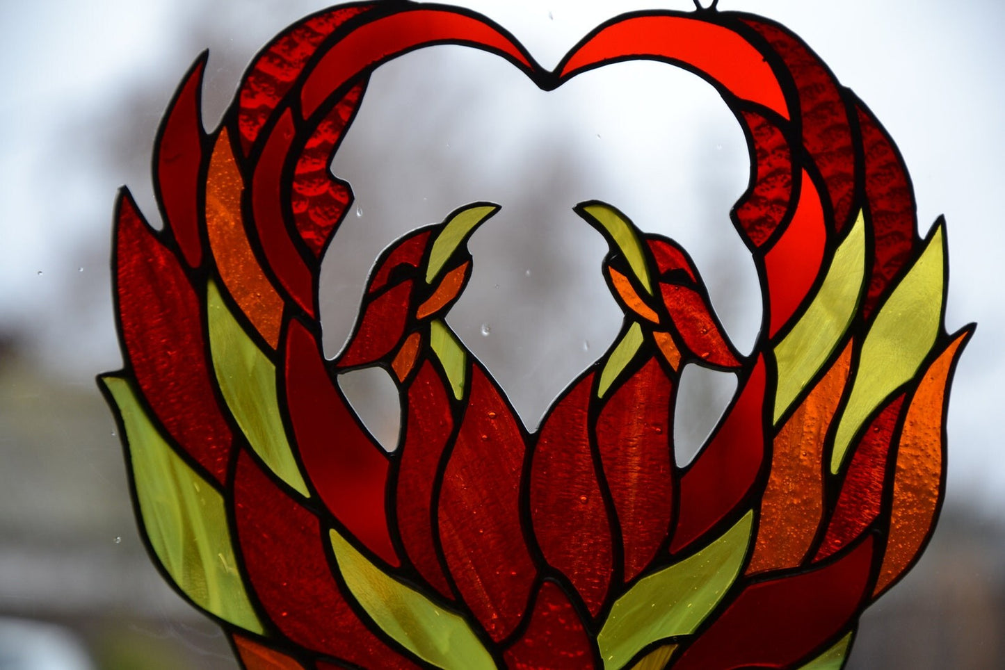 Phoenix suncatcher Stained glass window hanging Gift for Twins Love gift Glass art Flame firebird Mother's day gift