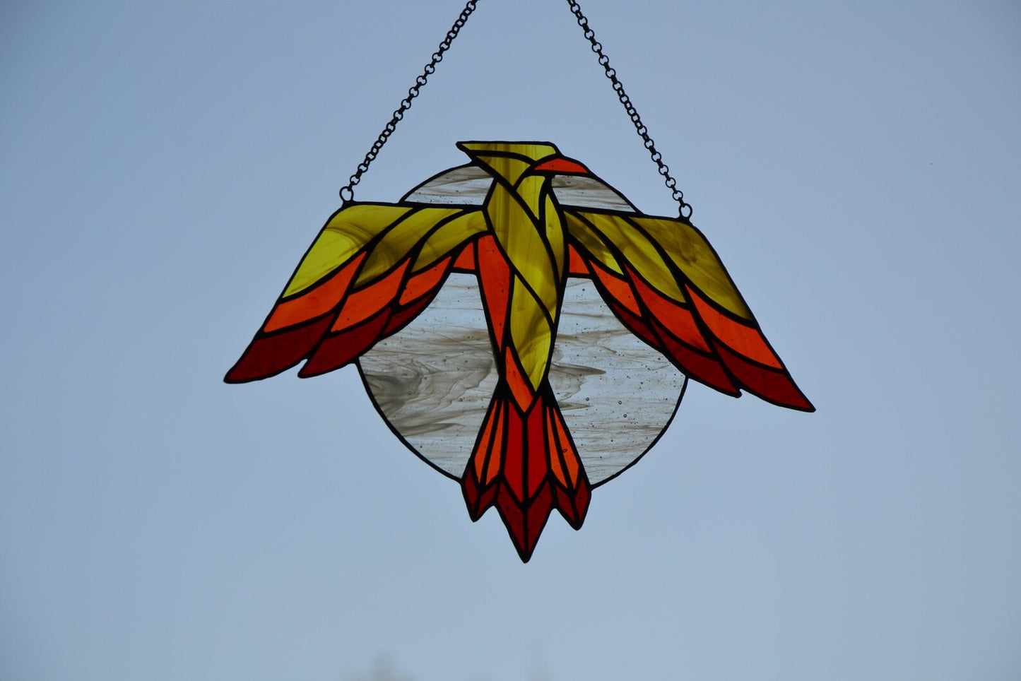Stained glass suncatcher Thunderbird Glass bird Stain glass window hanging Wall art Stain glass pendant Friendly gift Stainhed glass panel