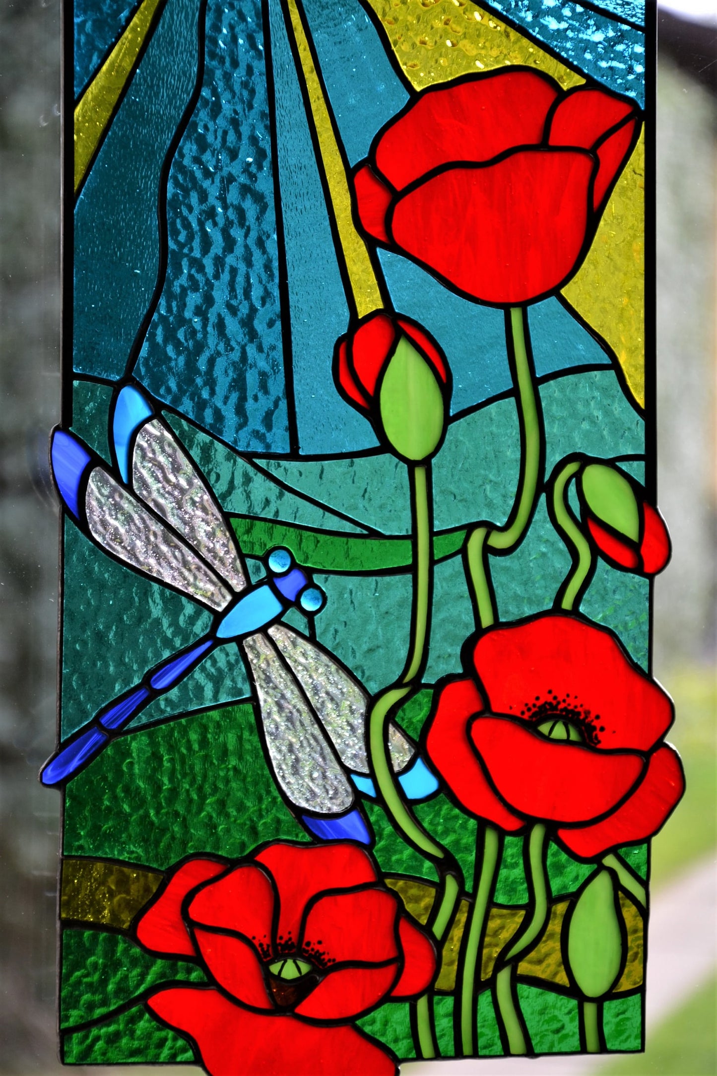 Summer stained glass panel Window hanging suncatcher Glass art Mother's day gift