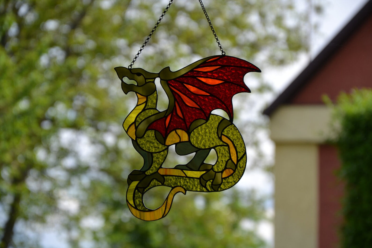 Winged dragon suncatcher Window hanging stained glass sun catcher Wall decor Gift for him Stain glass decor Stained glass sun catcher