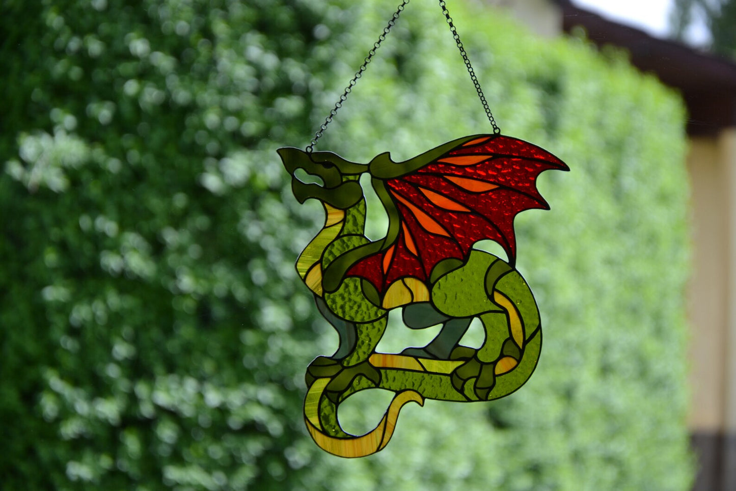 Winged dragon suncatcher Window hanging stained glass sun catcher Wall decor Gift for him Stain glass decor Stained glass sun catcher