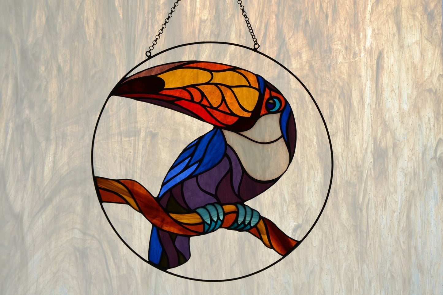Stained glass bird Toucan Window hanging bird Glass art Gift idea Stain glass bird Ring suncatcher Wall hanging bird Wall decor