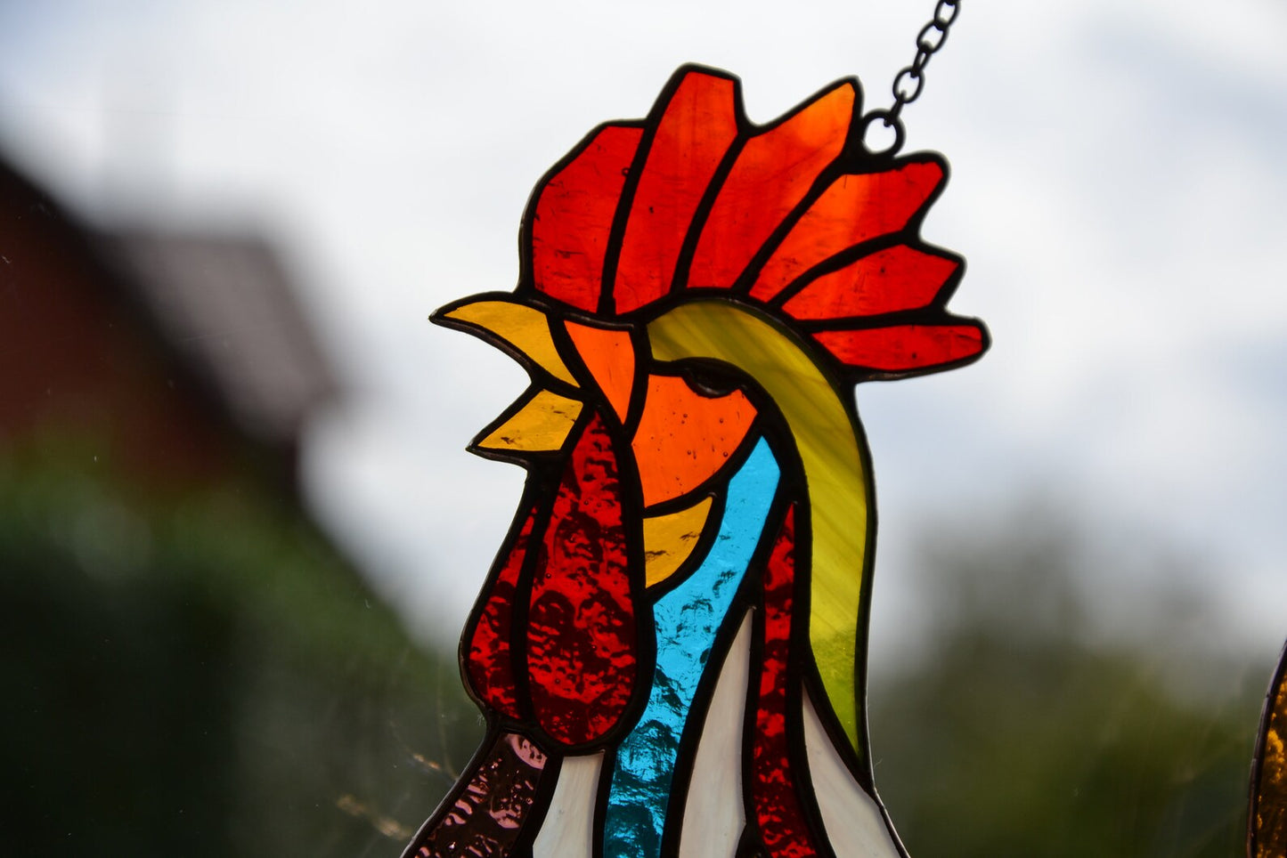 Stain glass suncatcher Rooster window hanging Stained glass bird Garden decor Glass chicken Wall decor Friendly gift