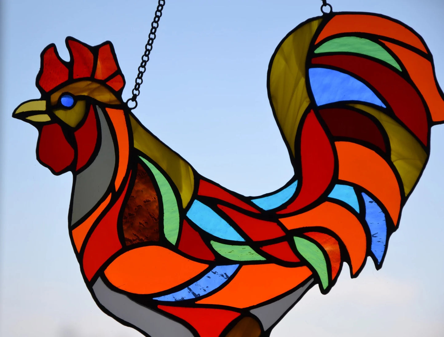 Stained glass window hanging Rooster suncatcher Stained glass art Garden decor Mother's day gift