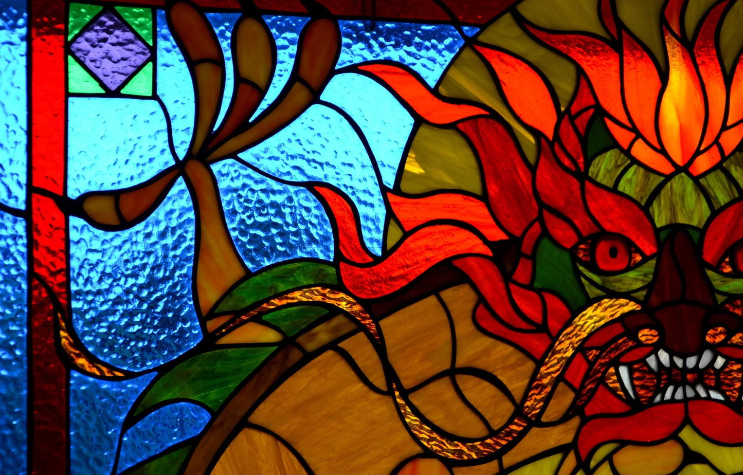 Chinese dragon Stained glass panel Tiffany method Stained-glass decor Glass art Custom stained glass Mother's day gift  Christmas gift