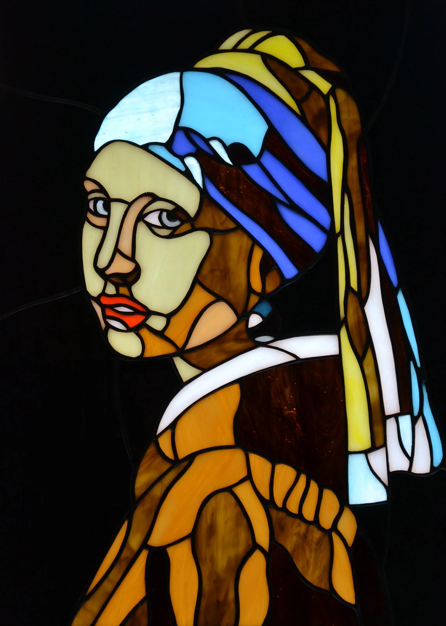 Stained glass panel Girl with a Pearl Earring Wall decor Glass art Stain glass portrait Tiffany style Jan Vermeer Exquisite gift Wall art