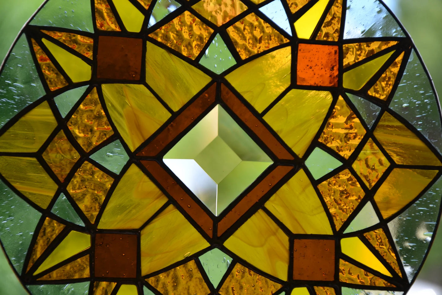 Stain slass sun catcher Honey mandala suncatcher Stained glass window hanging Glass art Mother's day gif Wall decor Xmas gift Sun glass