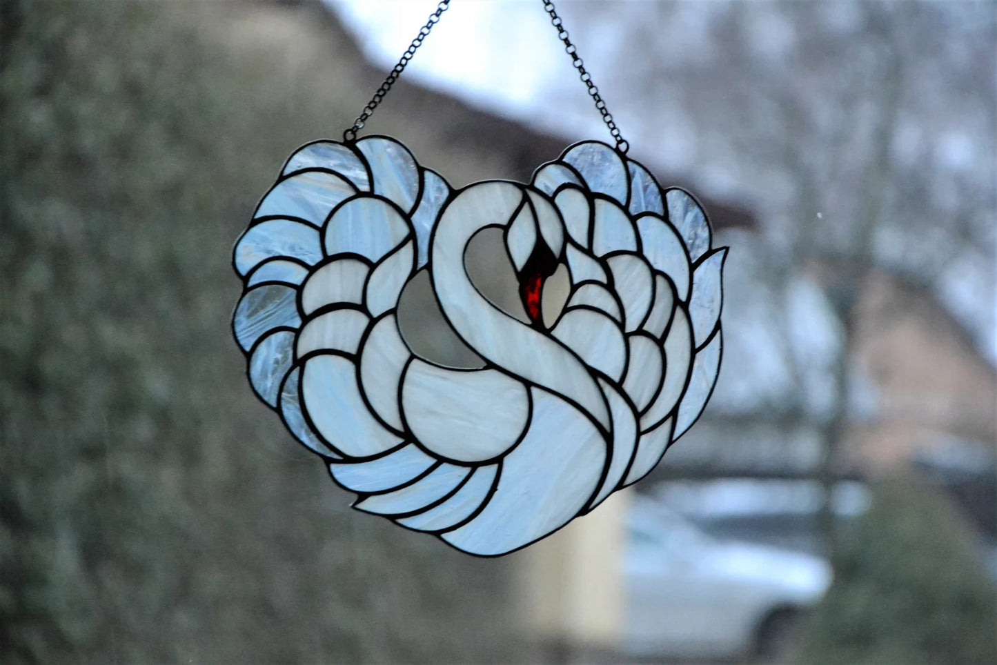 Stained glass suncatcher White Swan Window hanging Stain glass suncatcher Xmas gift Wall decor Stained glass Bird Free shipping Garden decor