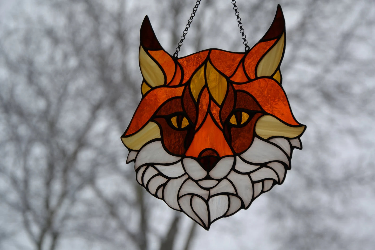 Stain glass suncatcher Fox Stained glass window hanging Glass animals Art decor Mother's day gift Wall decor Window pendant Christmas gift