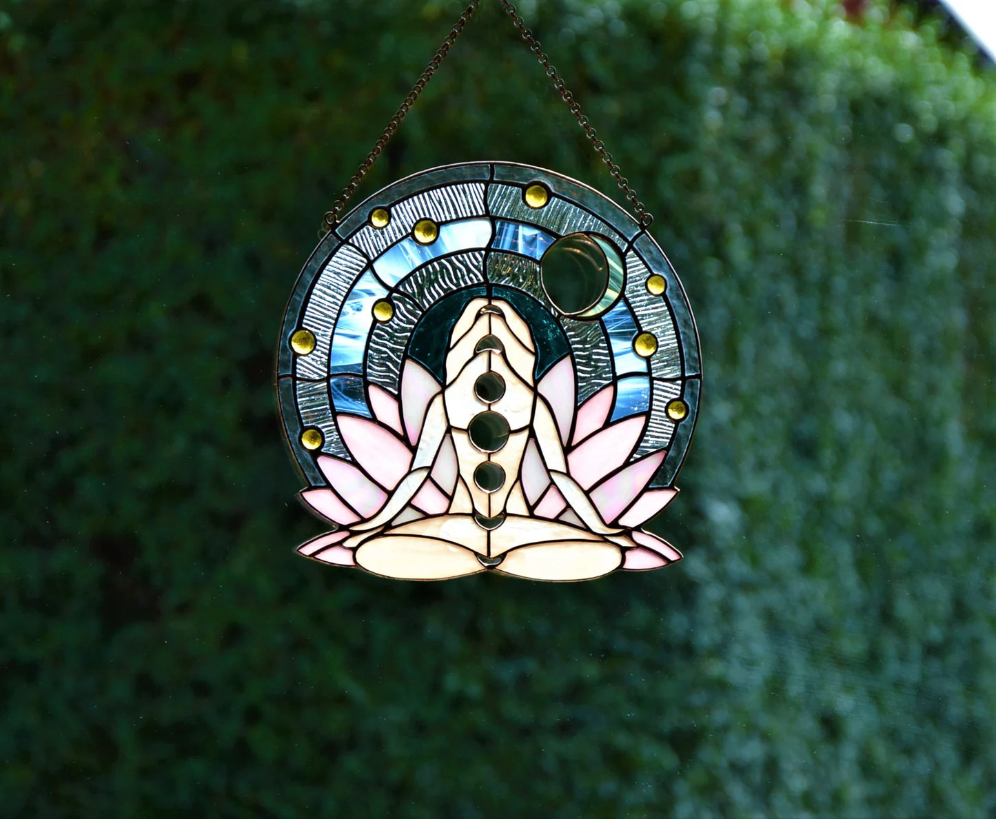 Stained glass suncatcher Woman lotus pose Glass window hanging Gifi for her Yoga lover Chakra Positions Wall decor Living room decor Xmas