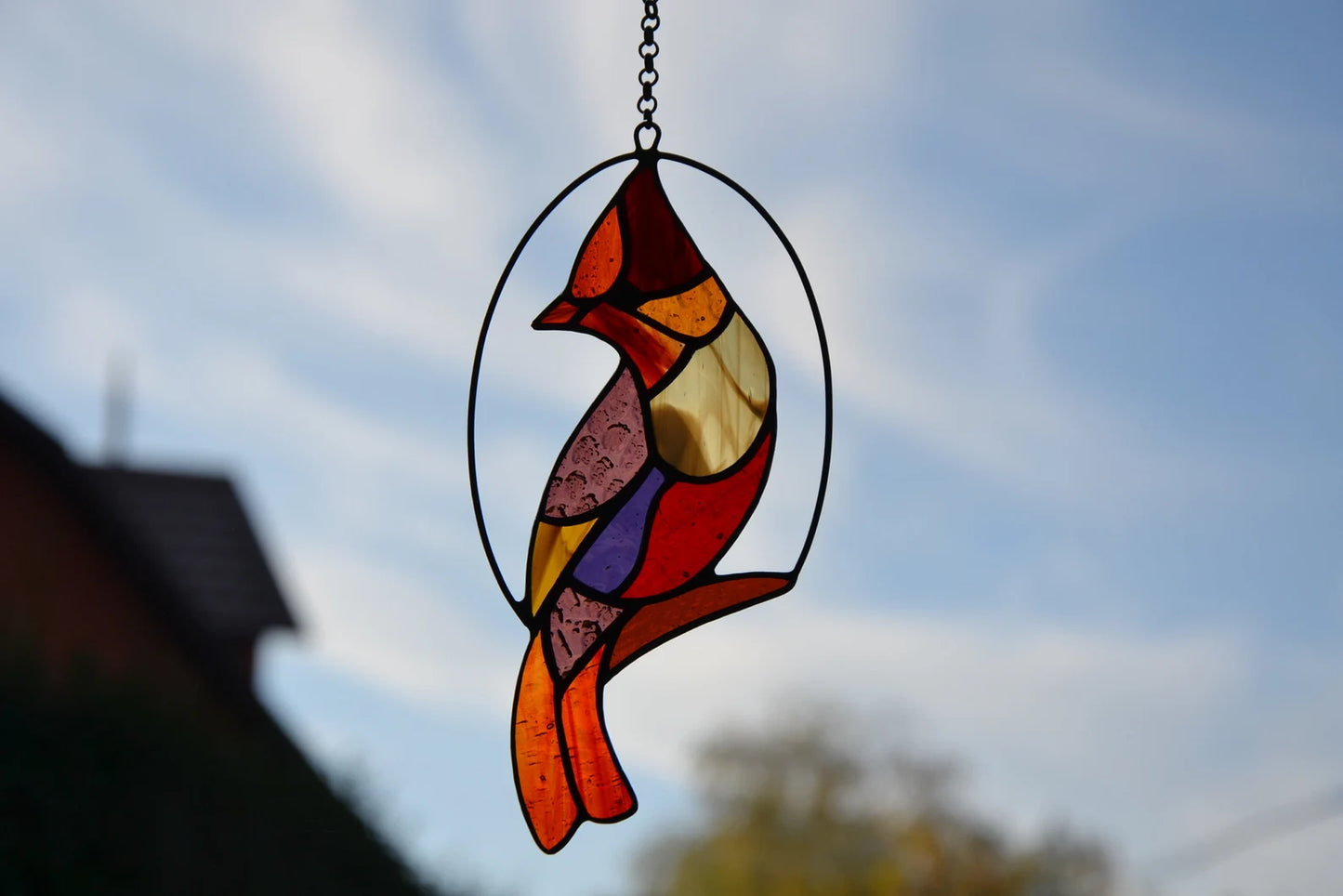Stained glass suncatcher Bird stain glass gift Window hanging panel Tiffany style glass Garden decor Wall hanging Stain glass pendant